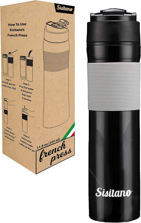 2in1 Travel French Press Coffee Maker, Portable 11.8 oz Tumbler Coffee French Press for Ground Coffee & Tea Leaves; Iced Coffee, Cold Brew Tea, Co...