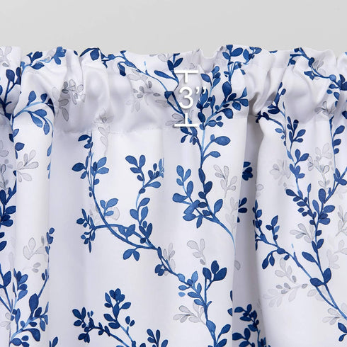Navy Blue Valance for Windows, Watercolor Botanical Flowers Leaves Printed, Rod Pocket Window Treatments Navy and White Valances for Kitchen Cafe ...
