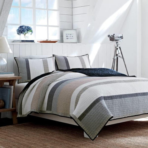 Nautica - Sham, Cotton Reversible Bedding with Envelope Closure, Pre-Washed for Added Softness, Stylish Bedding Set (Tideway Tan, 20" x 26")...