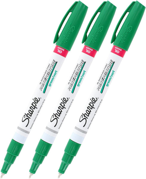 Sharpie Oil-Based Paint Markers, Extra Fine Point, Green Ink, Pack of 3...