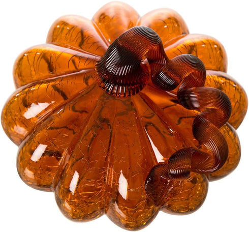Glitzhome Handblown Amber Crackle Glass Pumpkin for Fall Harvest Decorating (5.51" H)...