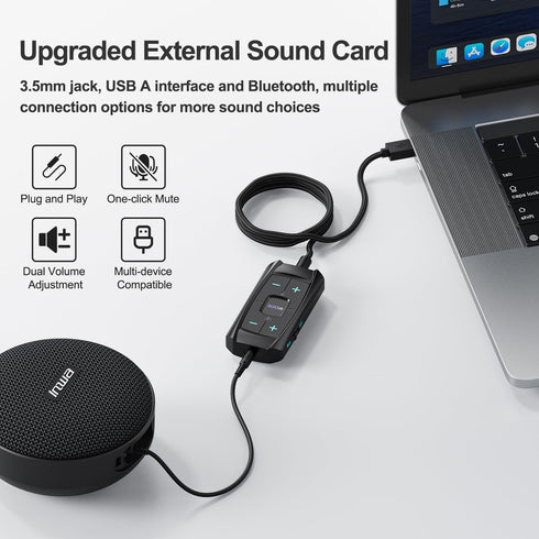 Inwa Aux to USB External Sound Card, Simultaneous Phone Discord Chat & Gaming Sound in Wired Headphone, USB to 3.5mm Jack Audio Adapter Works with...