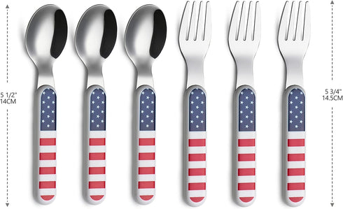 Annova Kids Silverware 6 Pieces Stainless Steel Children's Flatware Set 3 x Forks, 3 x Dinner Spoon Plastic Handle, Toddler Utensils Without Knive...