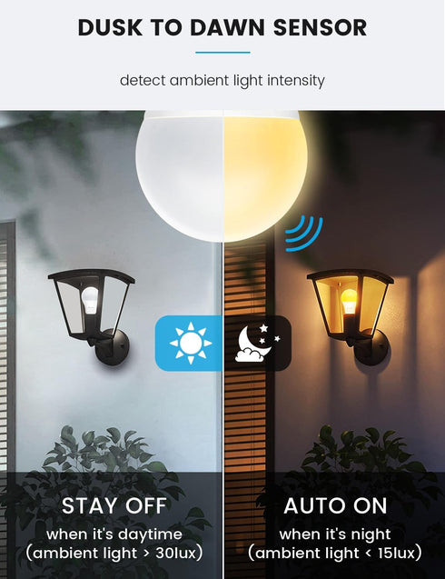 Dusk to Dawn LED Light Bulbs Outdoor, 13W Ultra Bright(100W Equivalent), 2700-Kelvin Soft White Lightbulb Built-in Photocell Sensor, Auto On/Off B...