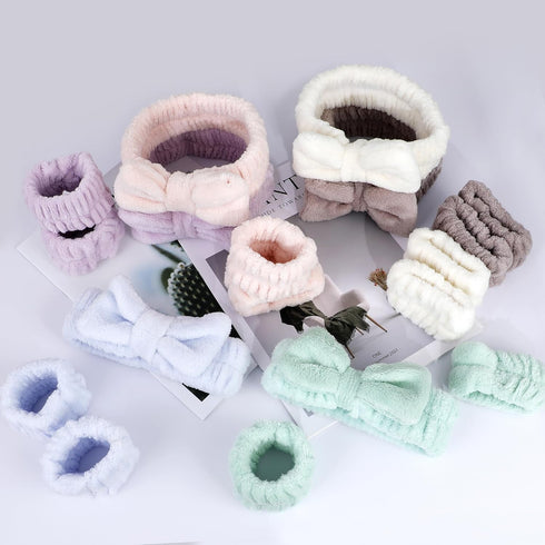 Spa Headband and Wristband Set, 3Pcs Microfiber Face Headband, and 6Pcs Wrist Spa Wash Band Absorbent Wrist bands, for Washing Face Wash Headband ...