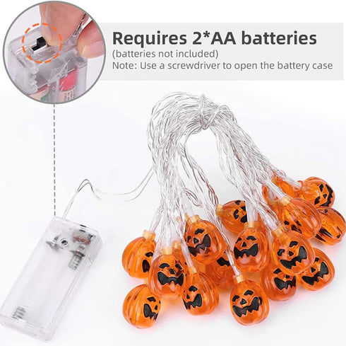 Halloween Pumpkin String Lights, 10 feet 20 LED Battery Powered 3D Jack-O-Lantern Halloween Decoration Lights for Indoor Outdoor Decor, Home Party...