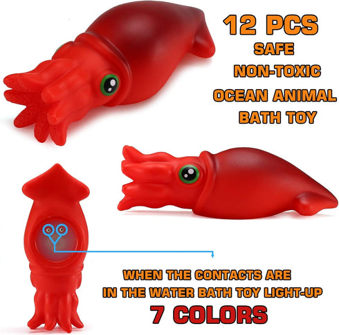 Bath Toys, 12 Pcs Light Up Ocean Sea Animal Set, Flashing Colorful LED Light Floating Bathtub Toys for Baby Infant Kid Toddler Preschool, Great Gi...
