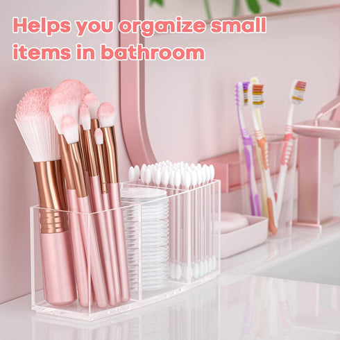 Clear Makeup Brush Organizer, Acrylic Cosmetic Brushes Storage with 3 Slots,Perfect Pen Holder for Desk...