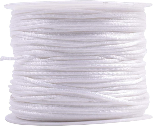 KONMAY 100 Yards 1.5mm Nylon Rattail Satin Silk Trim Cord, Bracelet Making String for Chinese Knotting, Kumihimo, Beading, Jewelry Making, White...