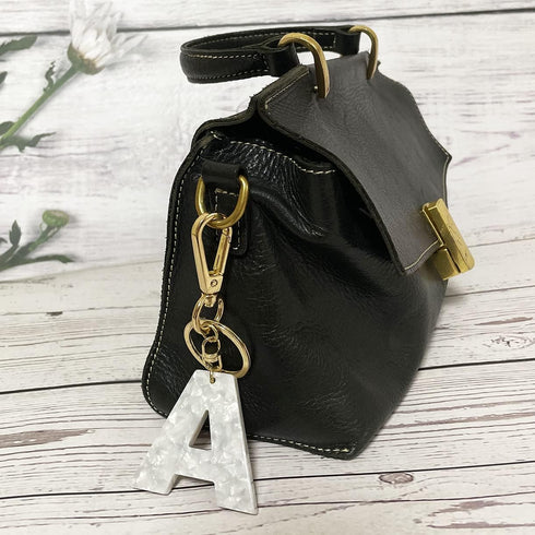 Gold KeyRing White Initial Pendant Thick Letter A B C D E F G Key Chain Bag Pendant for Men and Women...