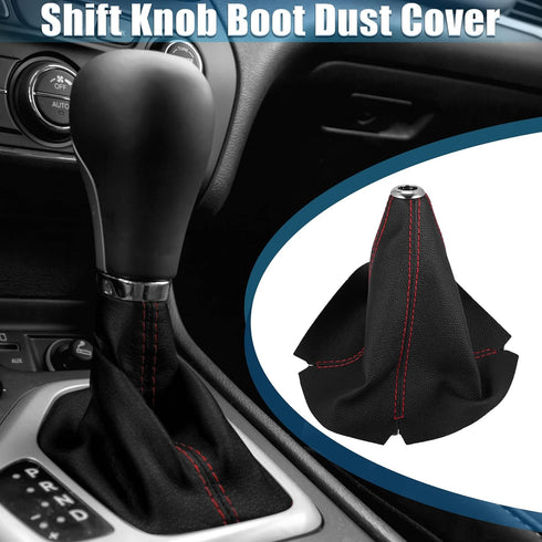 Car Shift Boot Cover Universal Gear Shift Knob Boot Dust Cover Faux Leather Black with Red Line...