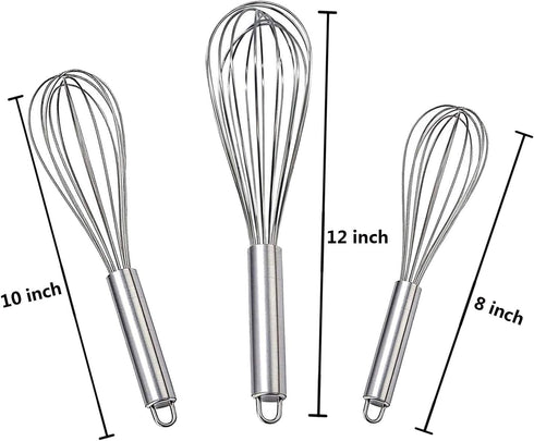 Stainless Steel Whisk, Whisk Set with Measuring Spoon and 8"+10"+12" Wire Whisk for Cooking Blending, Beating, Stirring, Baking (5 Pack Silver)...