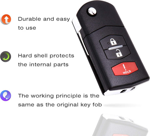 VOFONO 3 Buttons Key Fob Compatible with 2011-2015 Mazda 2, 2010-2013 Mazda 3, 2006-2015 Mazda 5, 2007-2012 Mazda CX-7, 2007-2015 Mazda CX-9 (BGBX...