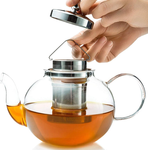 Glass Teapot with Stainless Steel Infuser & Lid, StoveTop Safe, 27 Ounce / 800 ml...