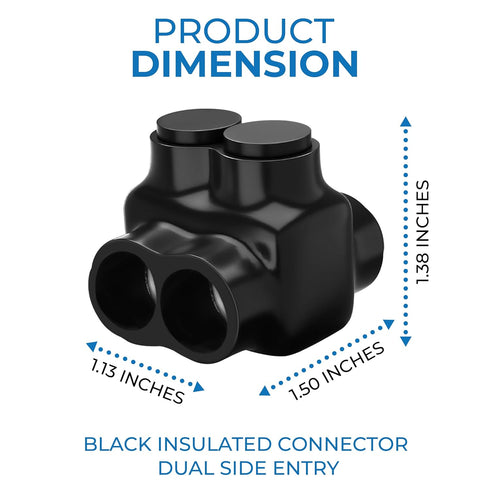 OhLectric Multi Cable Connectors with 2 Port 4-14 Wire Range - Dual Entry Splice Electrical Power Connector - Black Insulated Vinyl Coated Wire Co...