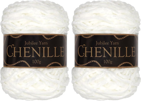 JubileeYarn Chenille Yarn - 100g/Cake Worsted Weight - Zirconia - White Velvet - 2 Cakes...