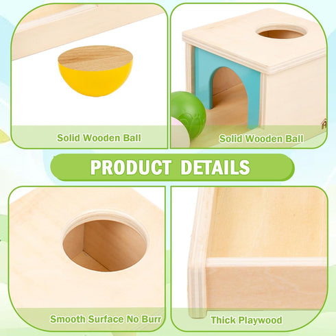 Adena Montessori Object Permanence Box with Tray Three Balls Montessori Toys for 6-12 Months Baby 1 Year Old Infant Toddler (Small Box - for Boy)...