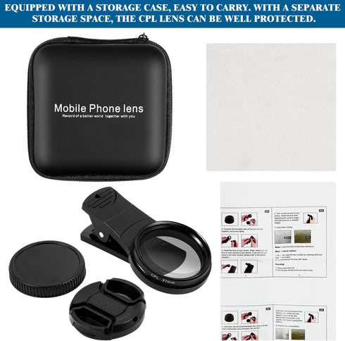 37mm Cell Phone Lens CPL Filter- Universal Phone Camera Lens Clip On CPL Filter Lens Circular CPL Polarizer Filter Compatible with/Smartphones, wi...