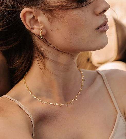 Dainty Gold Choker Necklace 14k Gold Plated CZ Leaf Drop Beads Chain Chokers Handmade Delicate Simple Necklaces Jewelry...