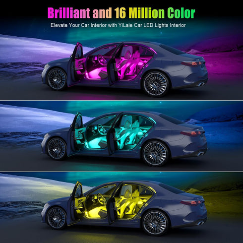 YiLaie Car Lights Interior, RGB Car Strip Light Under Dash Lighting Kit with App Control and Music Sync, Multicolor Neon Interior Lights with Char...