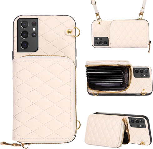 Furiet Detachable Crossbody Strap Wallet Case for Samsung Galaxy S21 Ultra 5G Zipper Purse, Multi Card Slots, PU Leather Stand Shockproof Cell Pho...