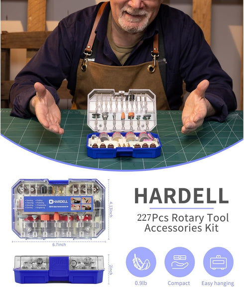HARDELL Rotary Tool Accessories, 227pcs Power Rotary Tool Accessories Kit, 1/8"(3.2mm) Diameter Shanks, Universal Fitment for Easy Cutting, Polish...