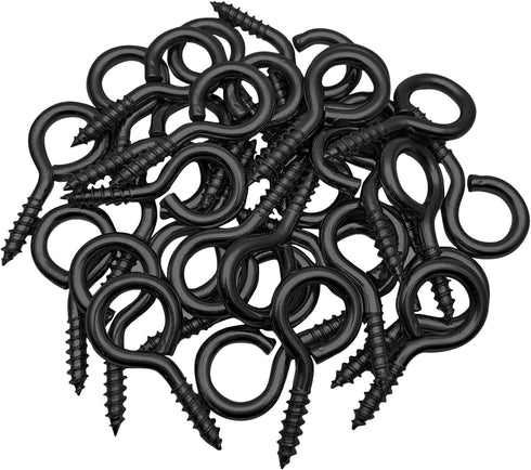 WANBAO 1 Inch Small Screw Eyes Metal Screw Hooks 100 Pcs Ring Screws Fasteners Hardware Tools Black...