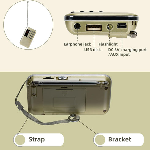 Retekess PR11 AM FM Radio Portable, Rechargeable Transistor Radios Small, with Headphone Jack MP3 Music Player Speaker Support Micro SD Card for O...
