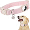 DOGWONG Airtag Cotton Hemp Dog Collar, Heavy-Duty Dog Collar with Airtag Holder Pink Dog Collar Natural Fabric Pet Dog Collar Cute Puppy Necklace ...