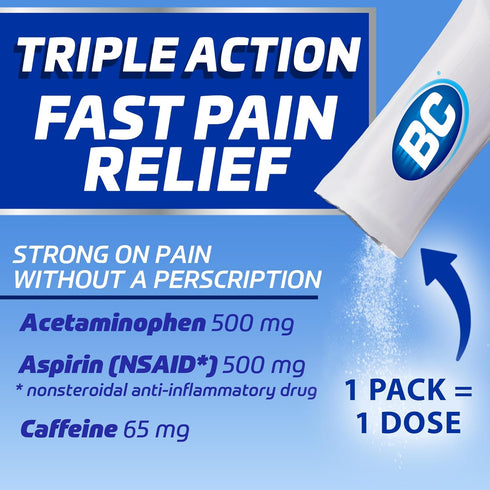 BC MAX Strength Fast Pain Relief Powder, Lemonade Flavor Aspirin 500mg and Acetaminophen 500mg Dissolve Packs, 16 Count...