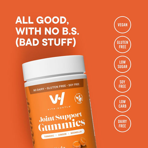 VitaHustle Turmeric Ginger Gummies for Inflammation, Joint Flexibility, Muscle Recovery, Low Sugar, Vegan, Gluten Free, Non GMO, Orange Flavor, 50...