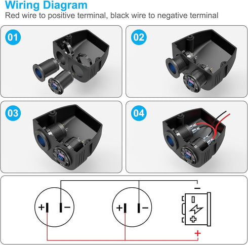 Tent Type Panel 12V USB Outlet Lighted Cigarette Lighter Socket, PD3.0 & QC3.0 Car USB Port Aluminum Charger with LED Voltmeter & Switch, Waterpro...