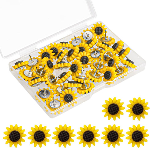 40 PCS Sunflower Push Pins Sunflower Decor Cork Board Flower Tacks Sunflower Thumb Tacks Decorative Sunflower Tacks Sunflower Desk Decor Sunflower...