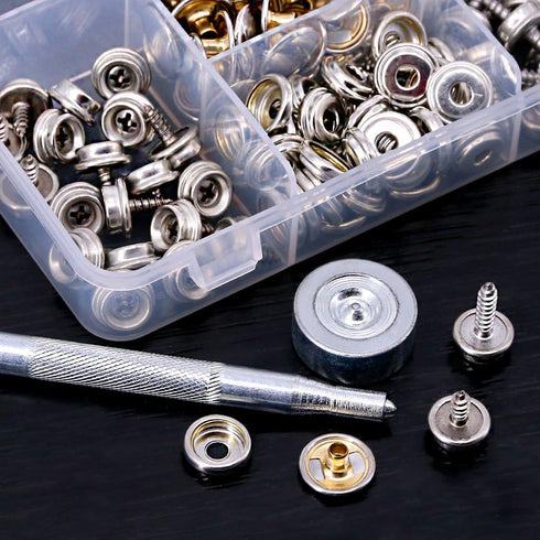 Glarks 120-Pieces Stainless Steel Marine Grade Canvas and Upholstery Boat Cover Snap Button Fastener Kit with 2Pcs Setting Tool (40 Sets)- Silver...