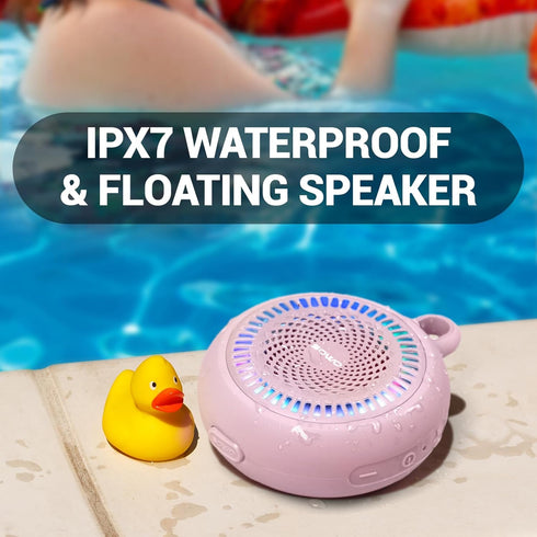 Bluetooth Shower Speaker Waterproof - Small Portable Bluetooth Speaker Wireless with Clip - Powerful Bass and Louder Volume - Colorful Lights and ...