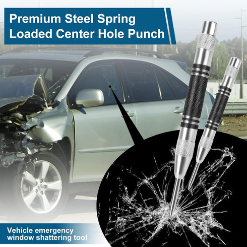 2Pcs Heavy Duty Automatic Center Punch, 5'' Premium Steel Spring Loaded Center Hole Punch, Adjustable Spring Impact Center Marker Scriber Tool for...