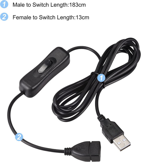 MECCANIXITY USB Cable with ON/Off Switch, USB Male to Female Extension Cord 2M Black, for LED Desk Lamp LED Strip...