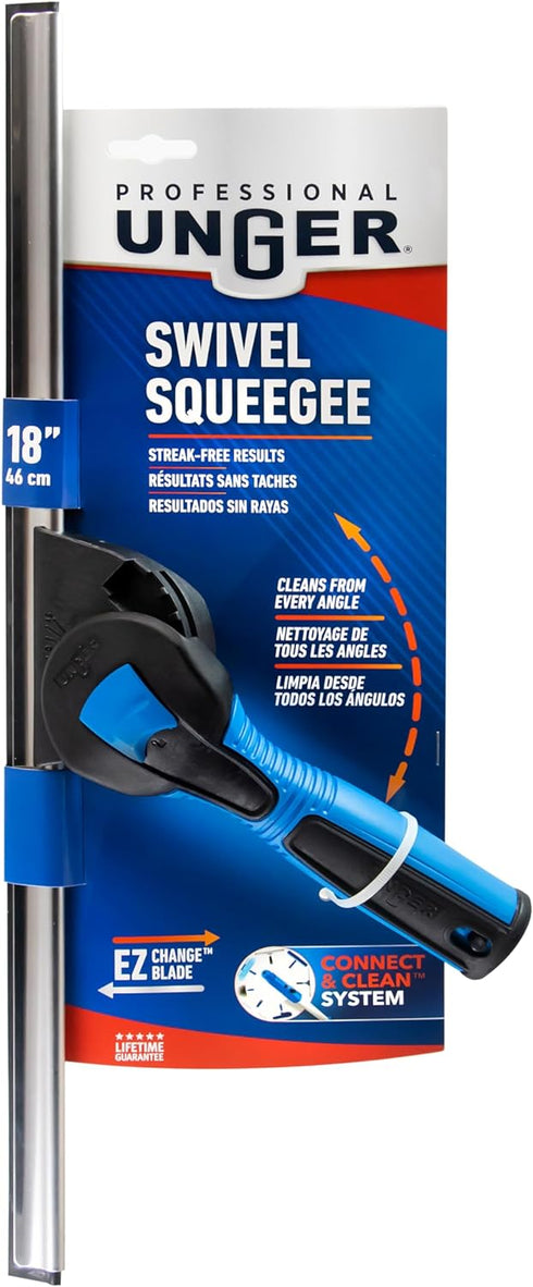 Unger Professional 18” Swivel Window & Glass Cleaning Squeegee with EZ Change - Cleaning Supplies, Squeegee for Window Cleaning, Streak Free Resul...