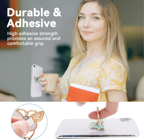 Cell Phone Ring Holder Stands, 4 Pcs Butterfly Phone Ring Holders with Rhinestones Glitter Butterfly Finger Kickstand Metal Hand Grip with Knob Lo...