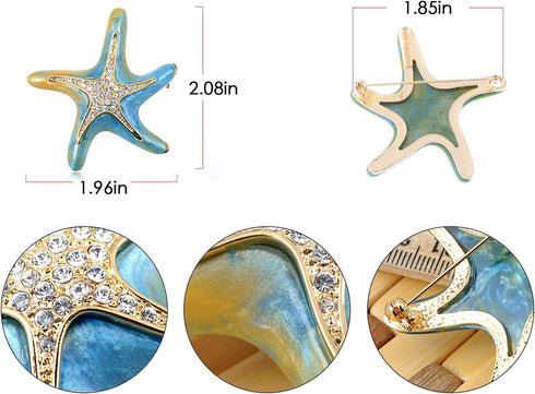 Alilang Crystal Pearlescent Blue Green Dancin Sea Starfish Pin Brooch...