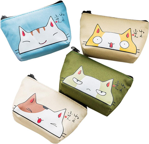 Oyachic 4 Packs Cute Coin Purse Cat Change Pouch Vintage Canvas Zipper Wallets Women Clutch Mini Bag Christmas Birthday Bag Clasp Closure...