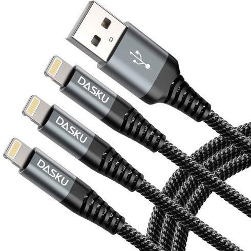 Dasku Lightning Cable 3ft 3Pack Nylon Braided Heavy Duty iPhone Charger Cord Black Compatible with 14/13 / 12/11 Pro Max/X/Xs Max/Xr /8 Plus/ 7 6S...