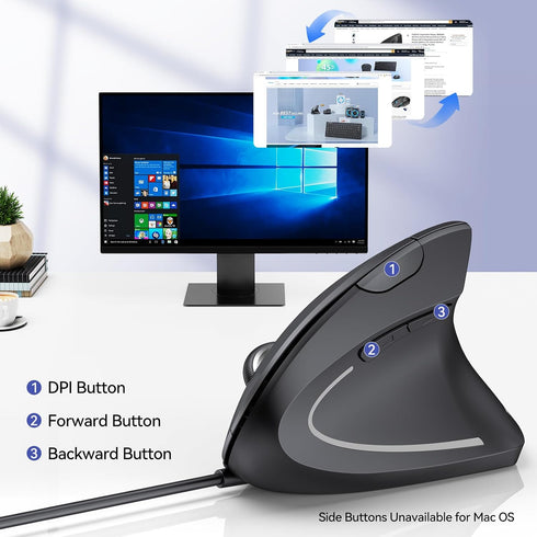 TECKNET Wired Mouse, 6400 DPI Ergonomic Mouse 6 Buttons Silent Mouse 4 Adjustable DPI Vertical Mouse Compatible with Windows/Chrome/Laptop/Compute...