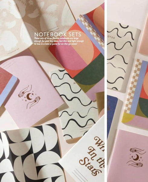 DesignWorks Ink Set Of 3 Coordinate Saddle Stitched Flex Notebooks, 6" X 8", Naturals...