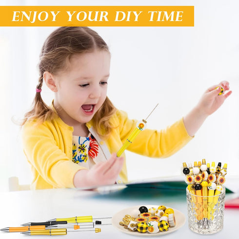 12 Set Plastic Beadable Pens Assorted Bead Pens Wood Beads Crystal Spacer Beads Set Round Beads Black Ink Ballpoint Pen DIY Bead Pen Set for Women...