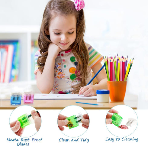 Dual Hole Pencil Sharpener - 24 Pieces Pencil Sharpeners Manual with Lid for School Home Office,Angel Tree Compact Handheld Pencil Sharpener Assor...
