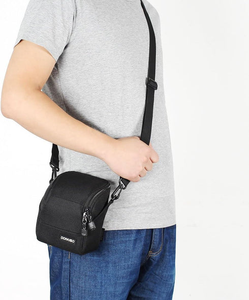 DOMISO Soft Padded Camera Case Water-Resistant with Adjustable Shoulder Strap and Side Pockets Small Camera Bag Carrying Storage Bag, Black...