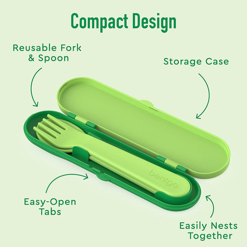 Bentgo® Kids Utensil Set - Reusable Plastic Fork, Spoon & Storage Case - BPA-Free Materials, Easy-Grip Handles, Dishwasher Safe - Ideal for School...
