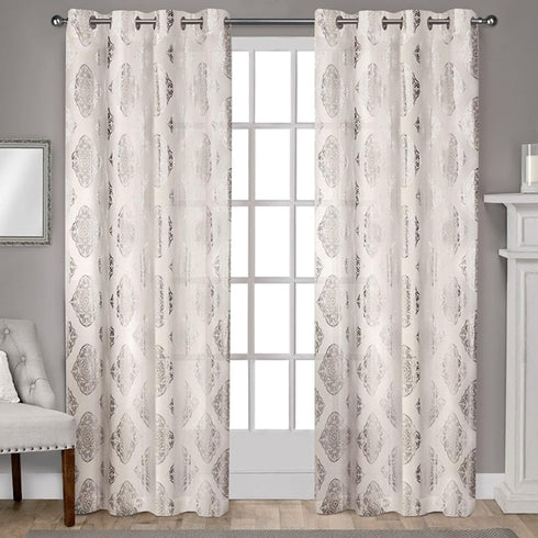 EXCLUSIVE HOME Augustus Metallic Light Filtering Grommet Top Curtain Panel Pair, 54"x108", Off-White...