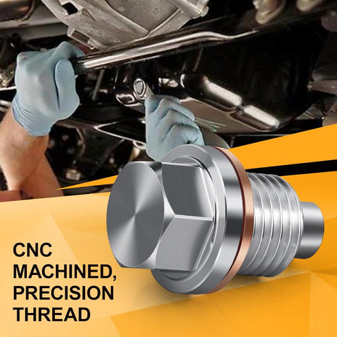 M12 x 1.25 Magnetic Aluminum Oil Drain Plug Sump Drain Nut Bolt With Copper Gasket Crush Washer Replacement for Toyota, Lexus, Chevrolet and Nissa...
